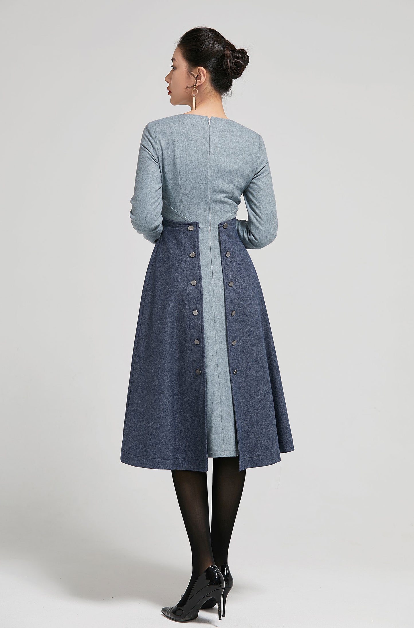 Wool Midi Dress - Long Sleeve A-Line | Xiaolizi 2297