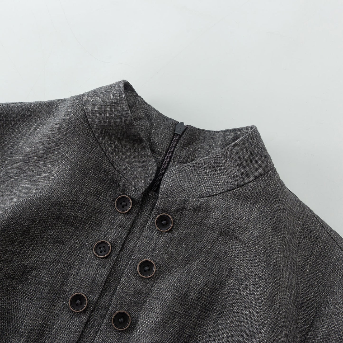 Grey Linen Maxi Dress – Vintage Inspired Long Sleeve Dress with Pockets 4923