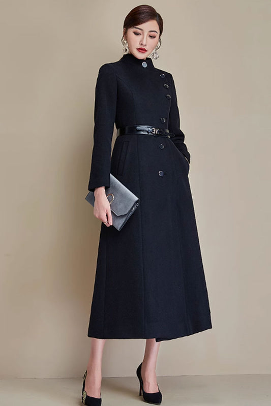 Black womens Winter Warm Wool Coat 4687