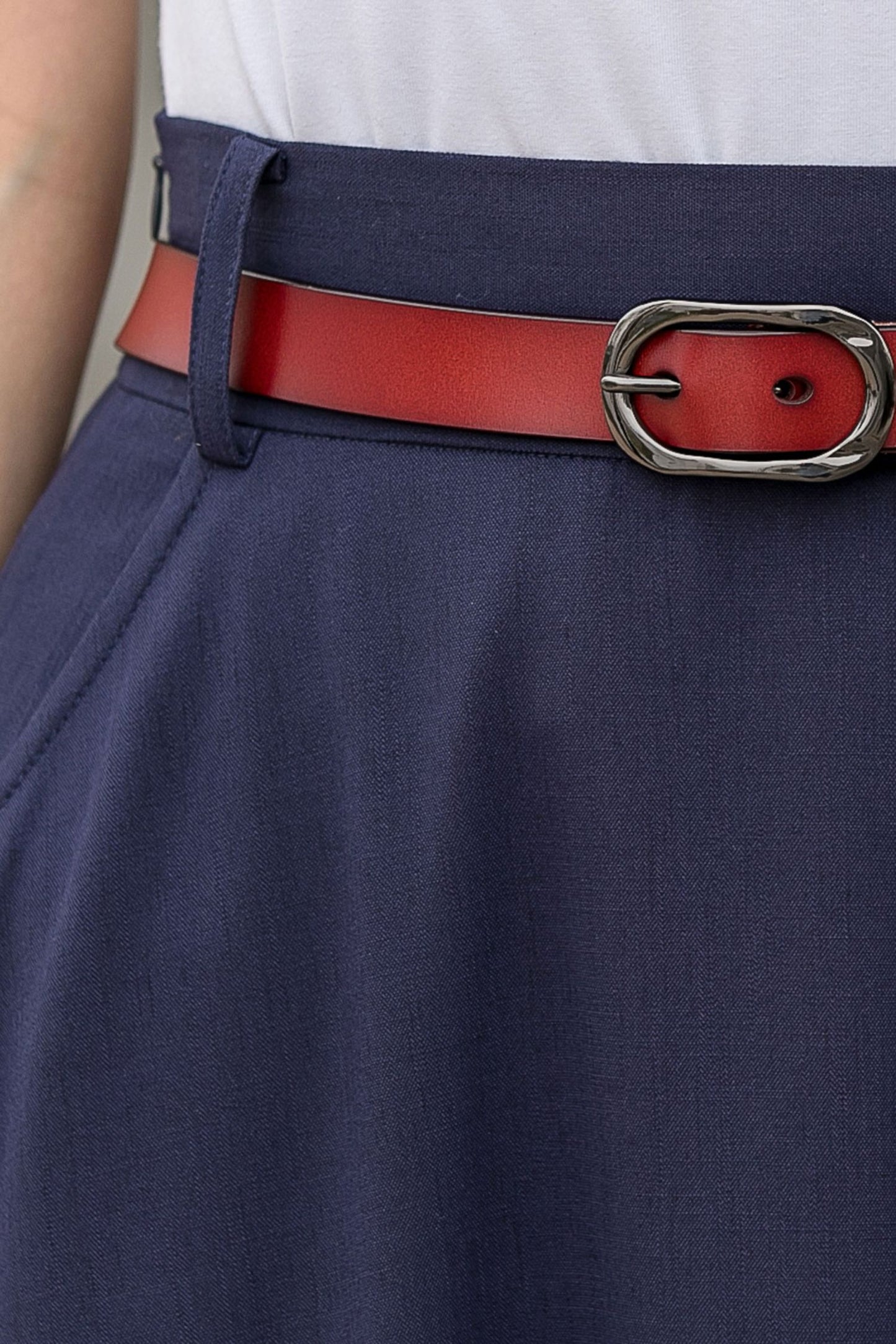 Navy Blue Linen Cotton Maxi Skirt – Minimalist A-Line Long Skirt with Pockets 2716