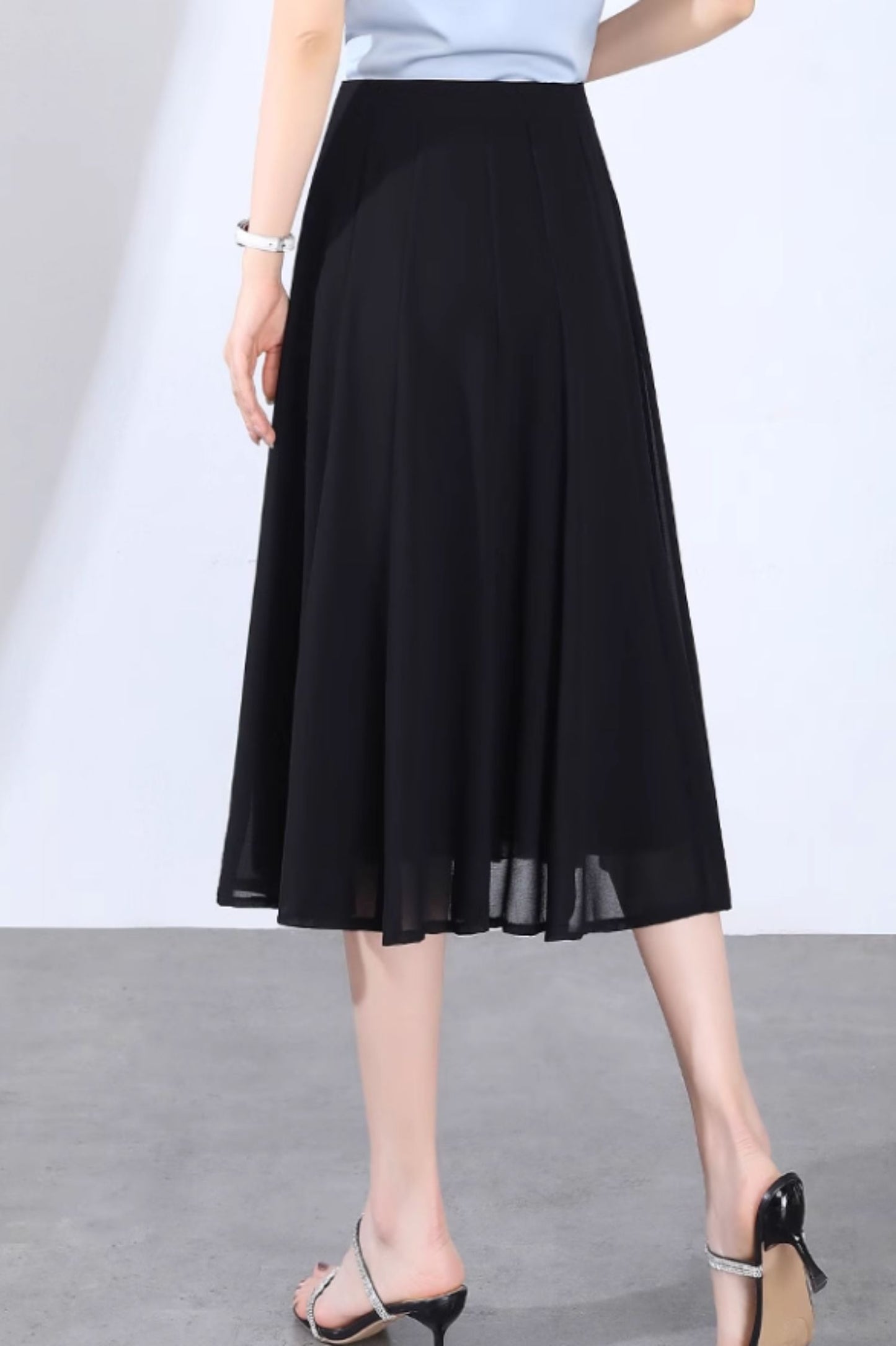 A line midi swing chiffon skirt women 6129