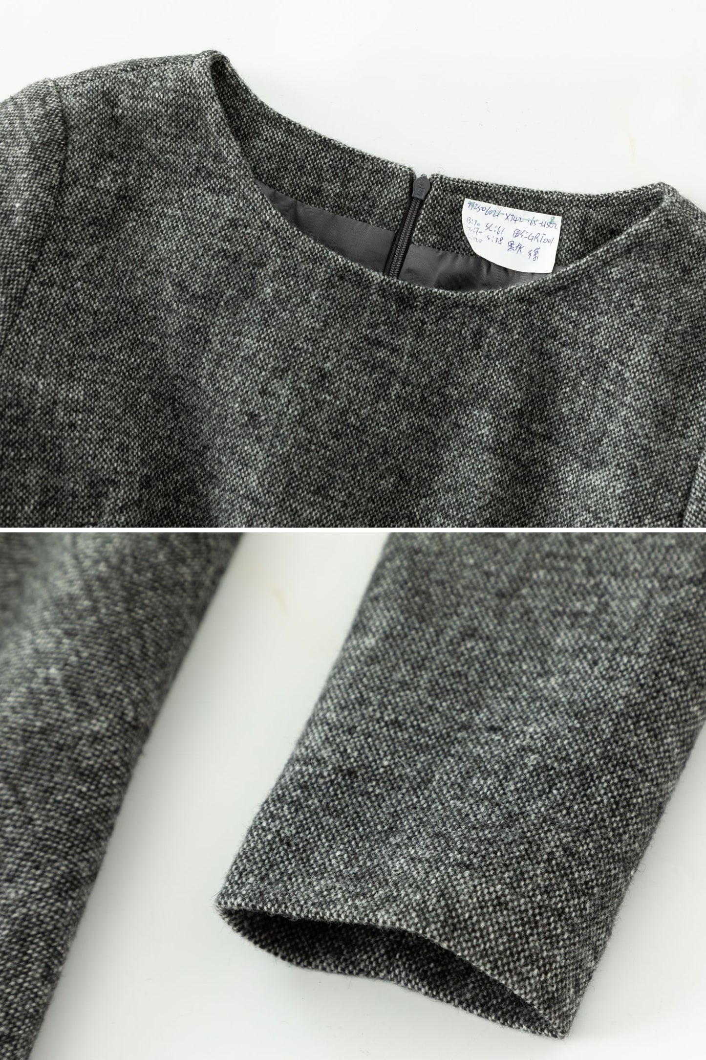 Handmade Dark Gray Wool Midi Dress – Long Sleeve Fit and Flare | Xiaolizi 6390