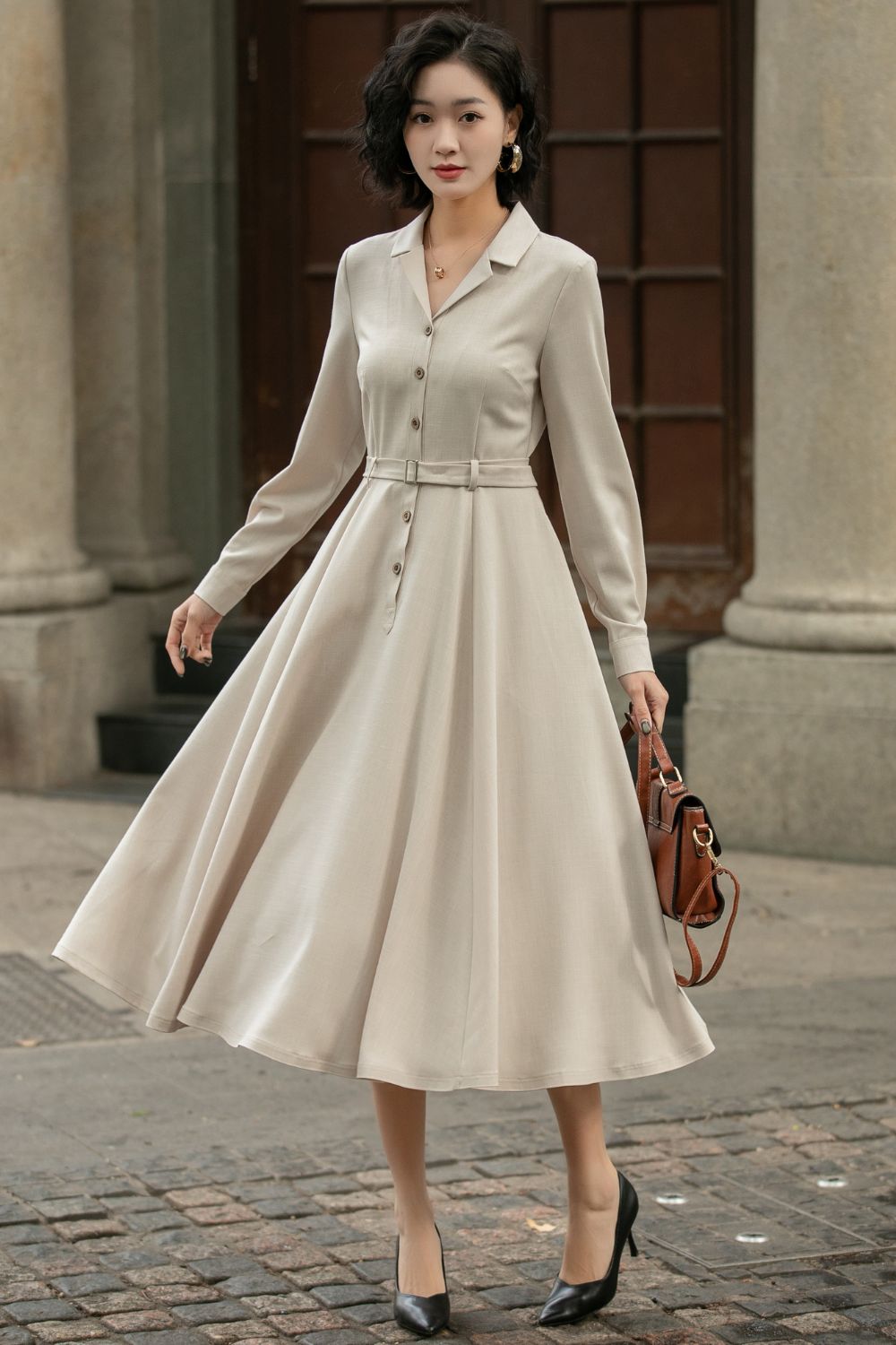 Knee Length Linen Shift Dress With Sleeves Xiaolizi Linen Shirt Dress Vintage Belted Swing Midi Dress Knee Length Linen Shift Dress With Sleeves Xiaolizi Linen Shirt Dress Vintage Belted Swing Midi Dress