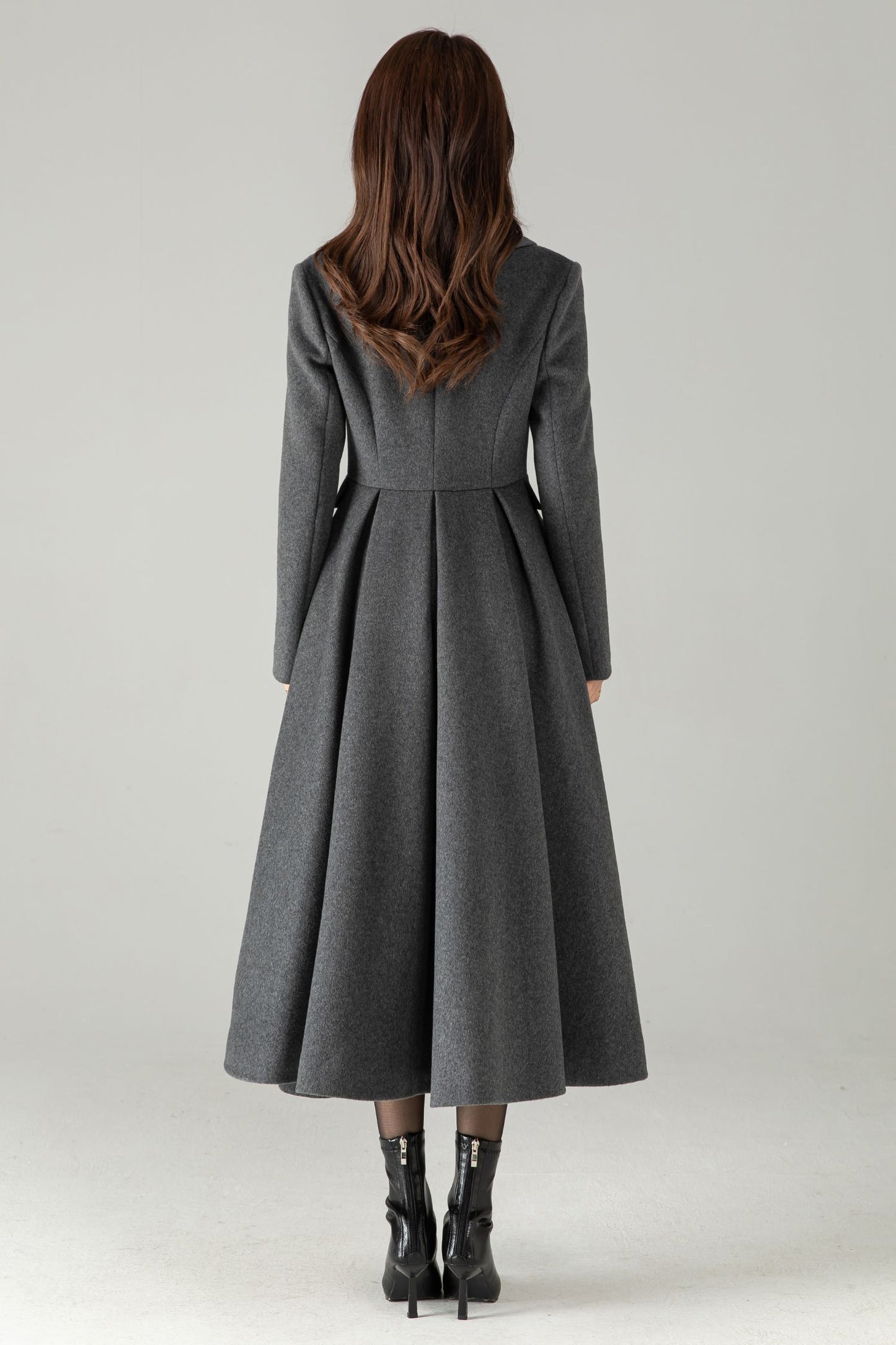 Gray Wool Maxi Coat – Single-Breasted Fit & Flare Long Winter Coat | Xiaolizi 6571