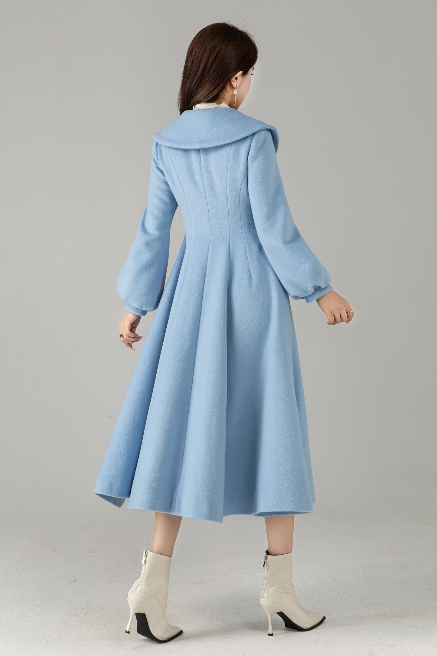 Sky Blue Wool Princess Coat – Vintage Fit and Flare Swing Winter Coat | Xiaolizi 6576