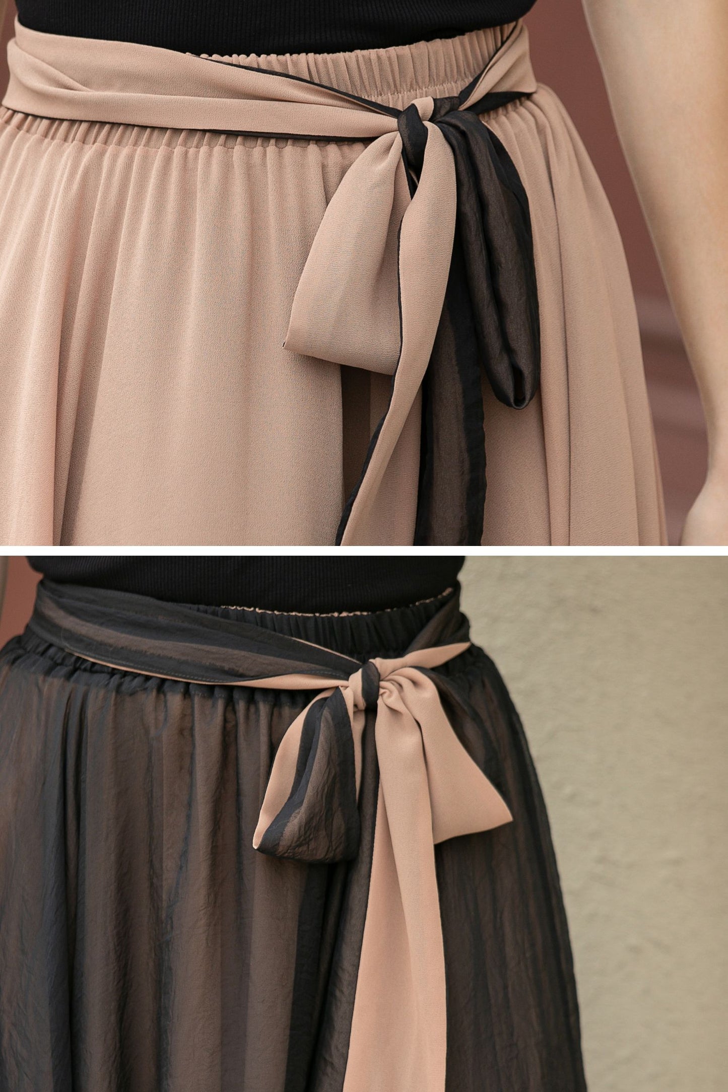 Black Chiffon Maxi Boho Skirt Women 5107