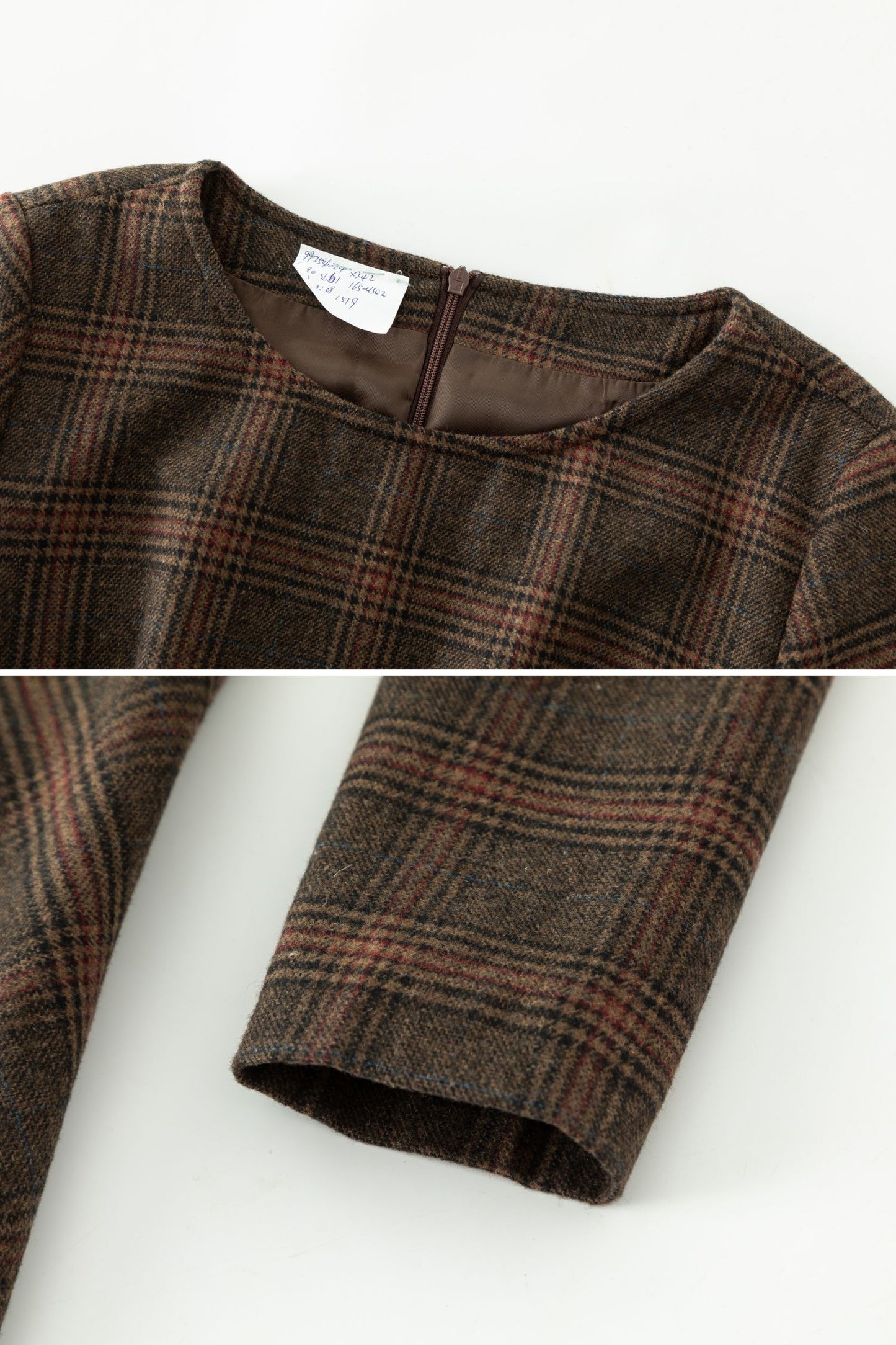 Brown Wool Blend Plaid Dress – Handmade Vintage Midi Winter Style | Xiaolizi 6391