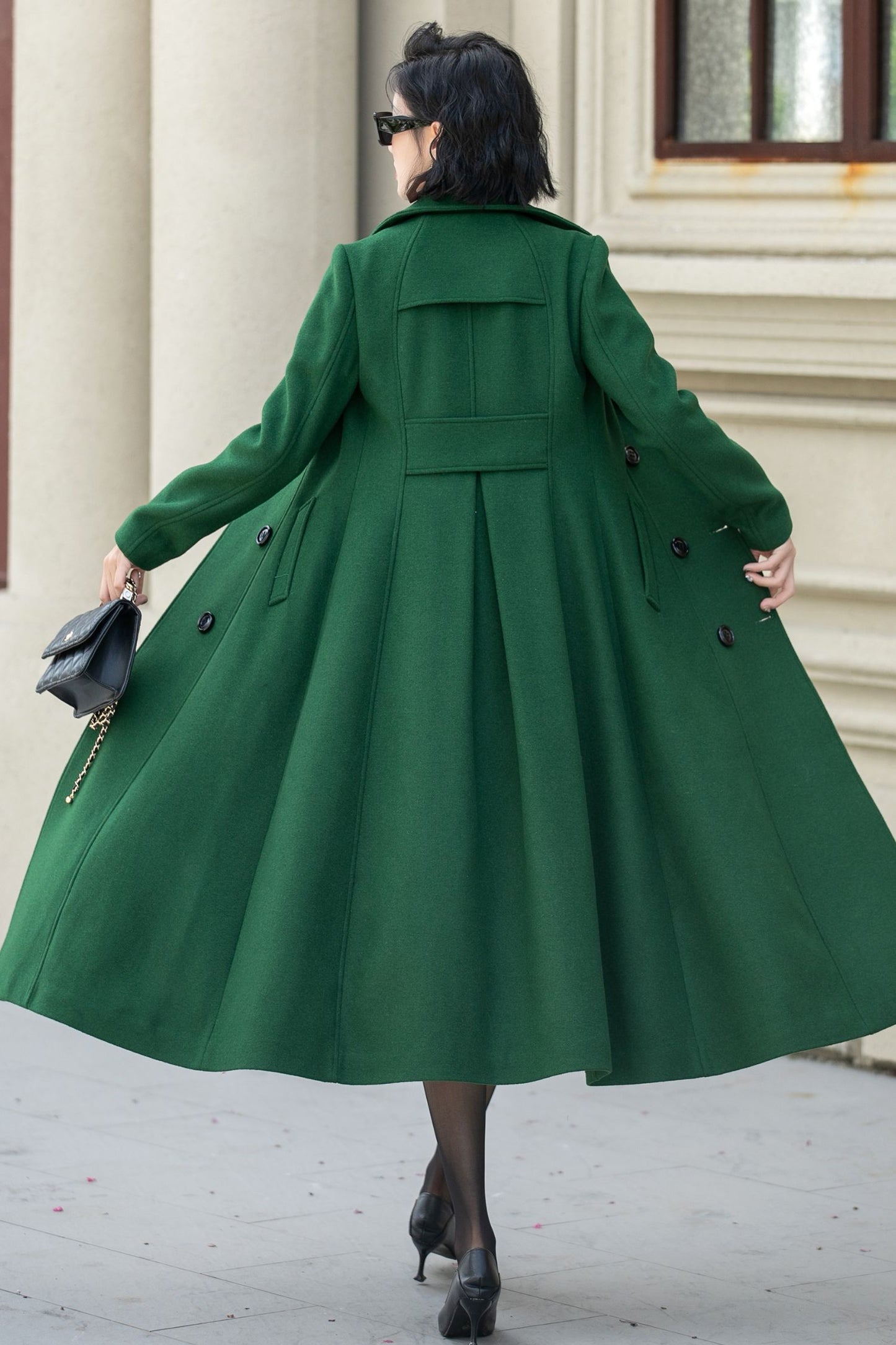 Double breasted green winter wool coat 5349