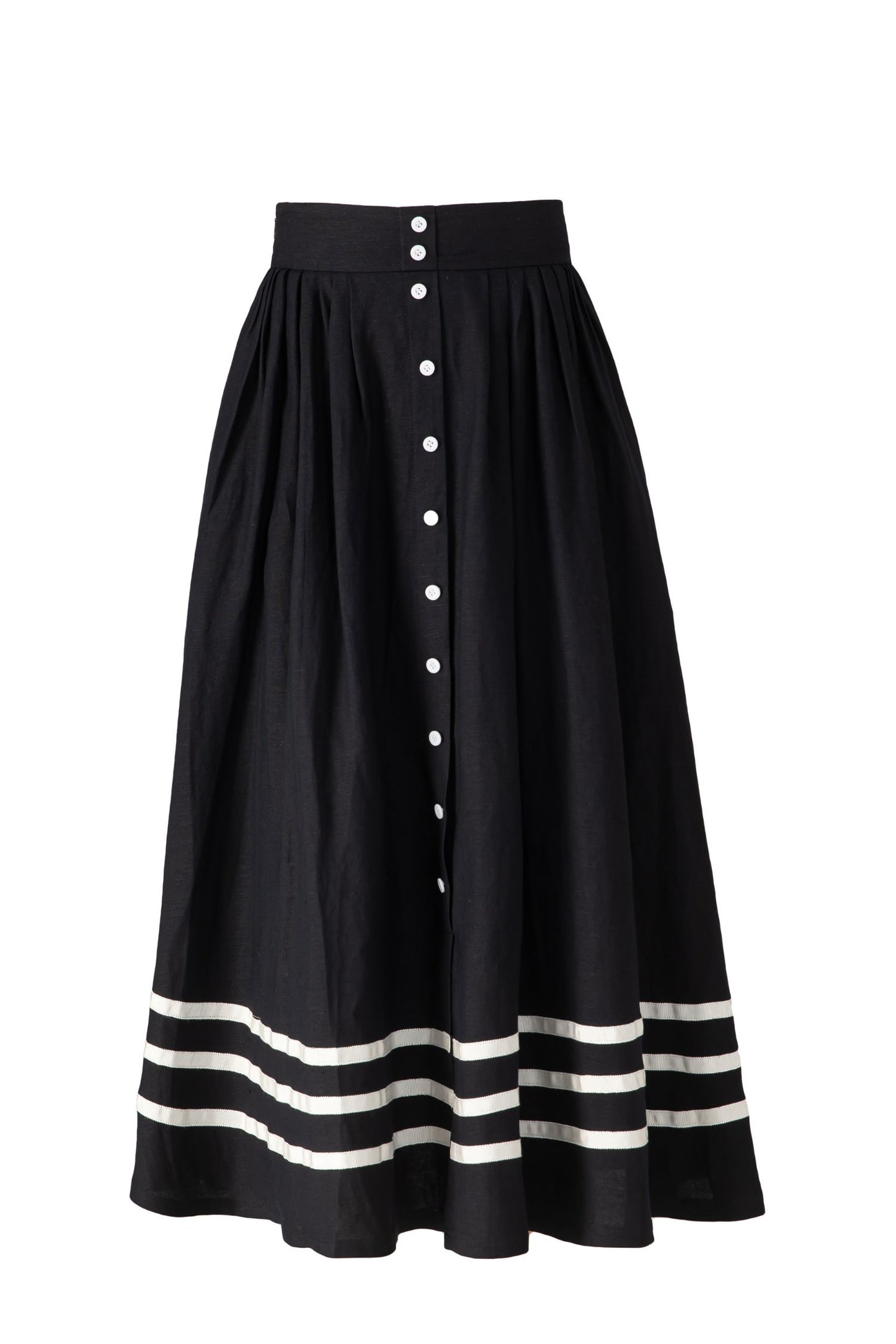 Stylish Button-Up Linen Skirt with Striped Hem 5712