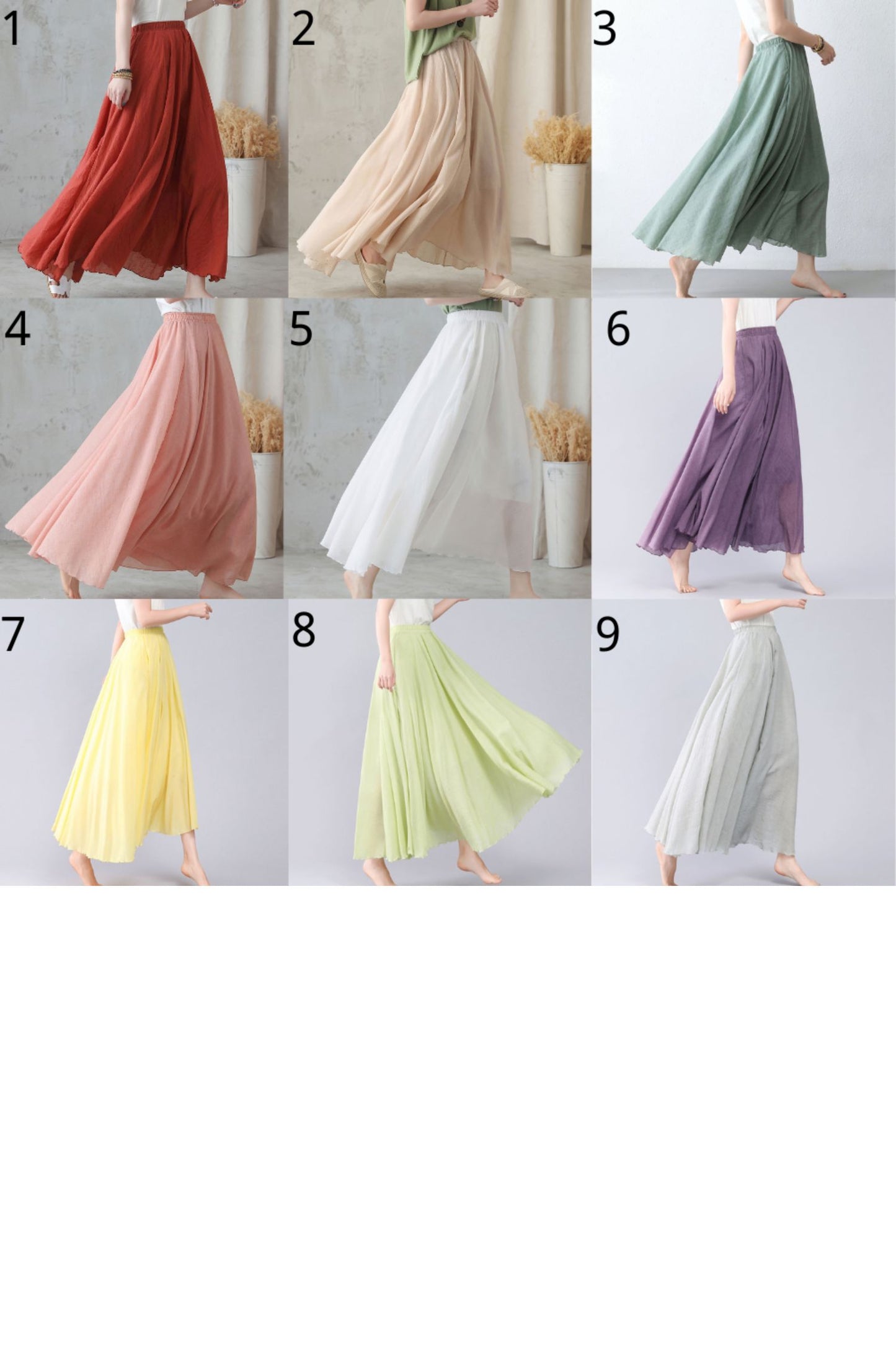 Handmade Flowy Linen Maxi Skirt for Women 2820