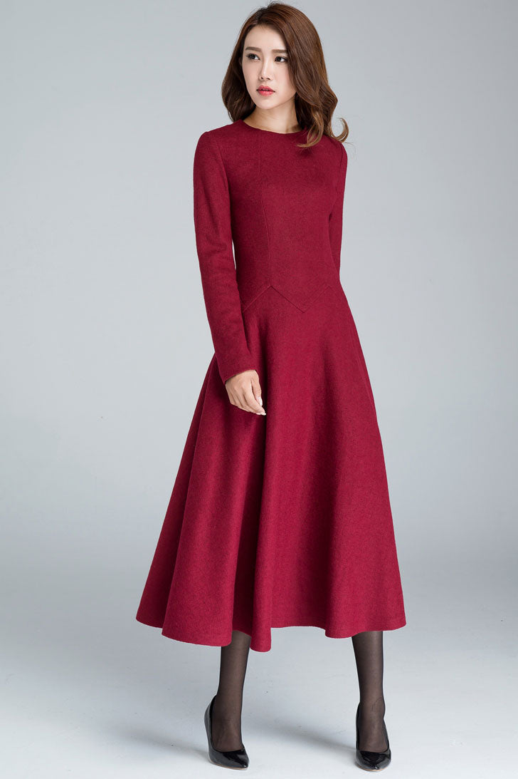 Red Midi winter Wool dress women 1618 Xiaolizi Red Midi winter Wool dress women 1618 Xiaolizi