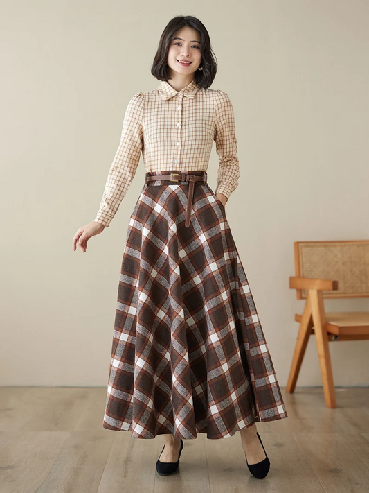 Tartan wool skirt, Long wool skirt, Maxi wool plaid skirt 4625