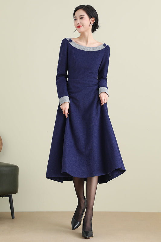 Women Long A-Line Wool Dress 3892,Size 170-US2 #CK2202438