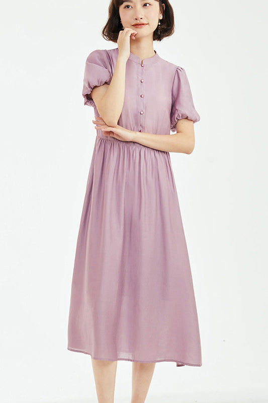 Purple summer prom wedding dresses with bubble sleeves 4313