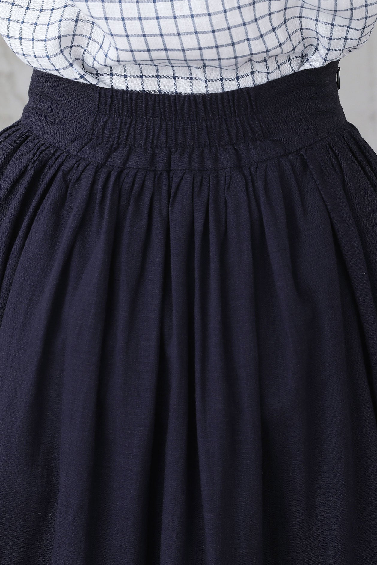 Layered Pleated Linen Midi Skirt 3306，Size XS CK2200373