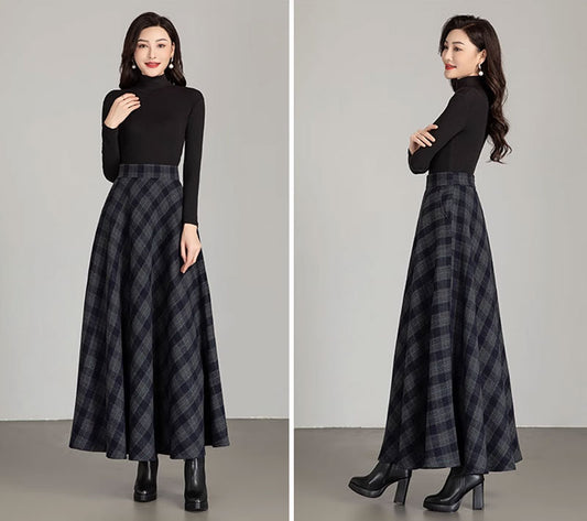 Winter long wool skirt women with pockets 4672-5