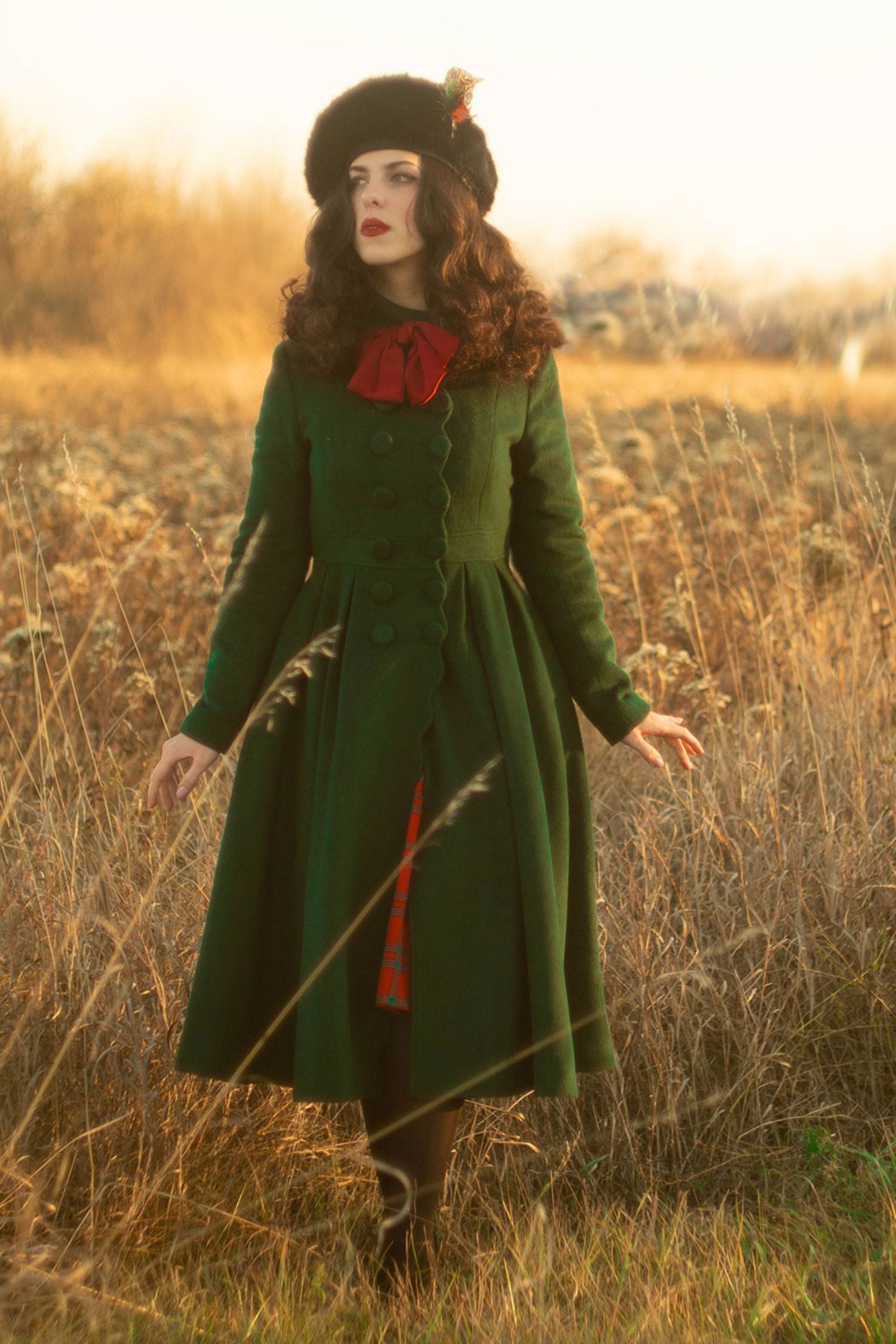 Elegant Forest Green Wool Blend Coat Double Breasted Winter Style 3243 Green / Custom order Elegant Forest Green Wool Blend Coat Double Breasted Winter Style 3243 Green / Custom order