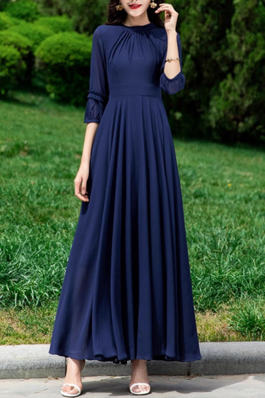 Navy blue maxi prom wedding chiffon dress 5169