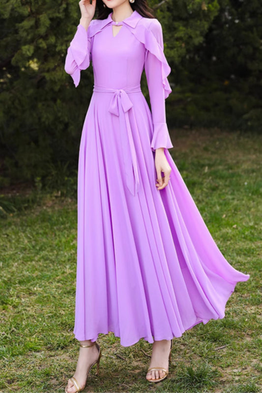 Prom summer purple maxi wedding chiffon dress 5072