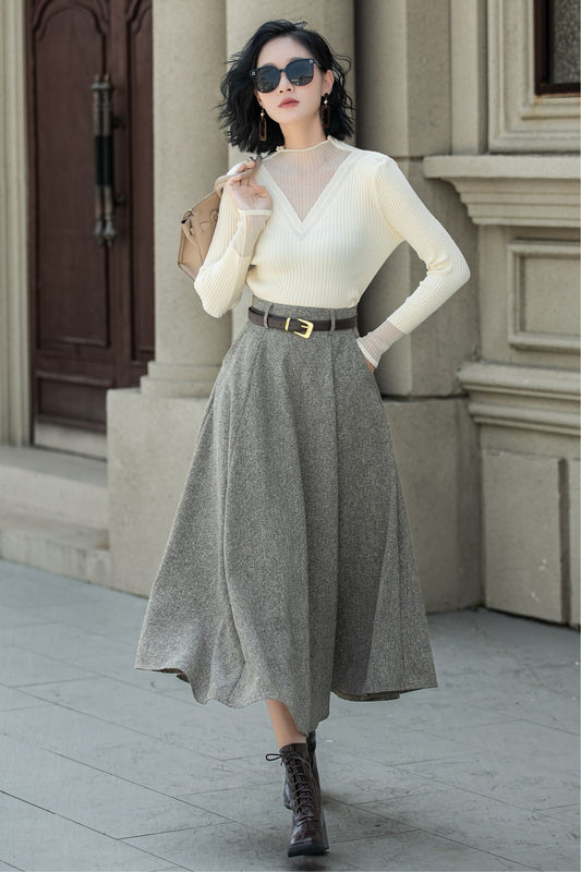 A line wool skirt with pockets 5313