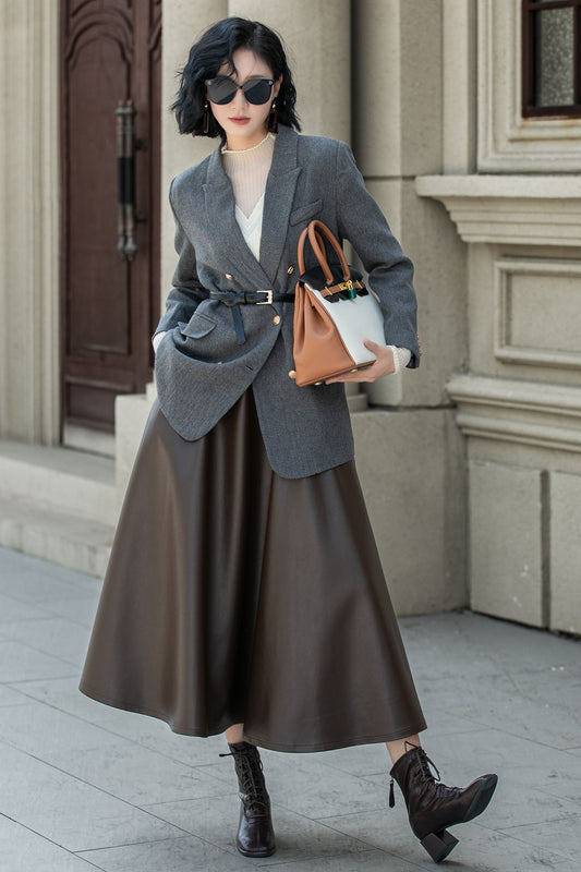 Charcoal Gray Wool Blazer – Vintage Double Breasted Winter Jacket coat with Pockets 5321