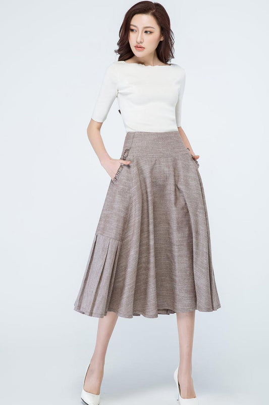 swing midi linen dress with detailed pocket 1690