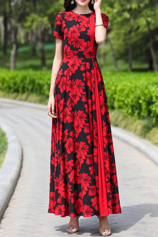 Floral printed patchwork summer chiffon dress 4979