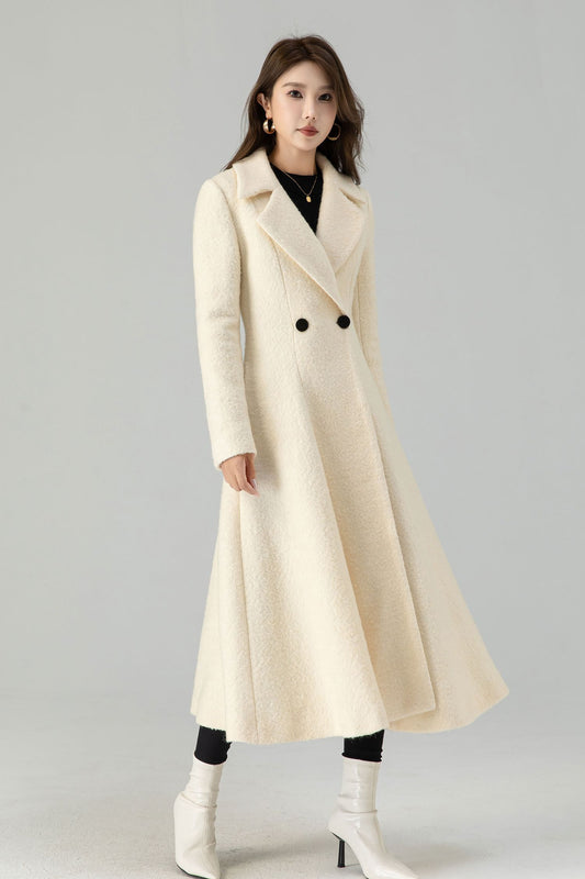 Off white wedding long wool winter coat 4559