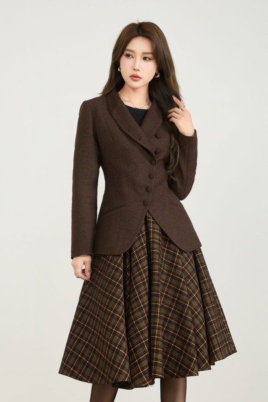 Vintage Wool Blend Short Coat – Handmade Brown Tailored Jacket | Xiaolizi 5566