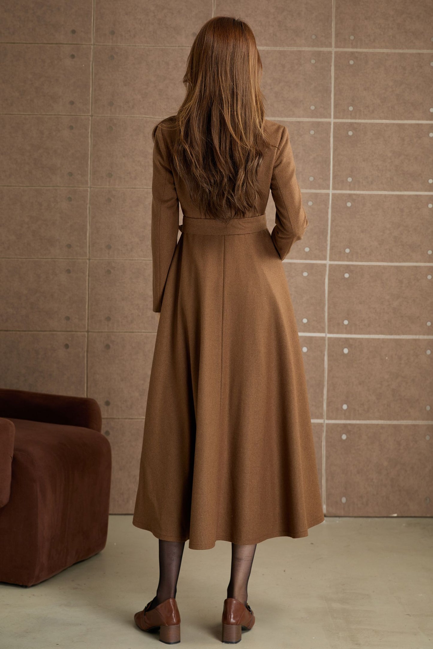 Fit and flare brown winter wool dress 5360