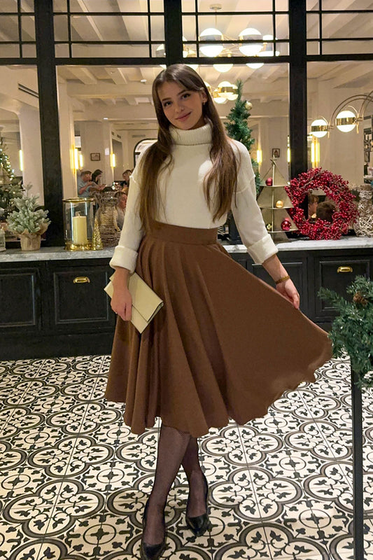 High Waist Flared Wool Winter Skirt 4744