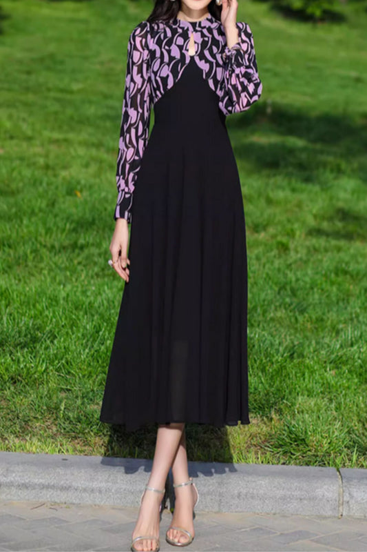 Long sleeves patchwork summer prom chiffon dress 5080