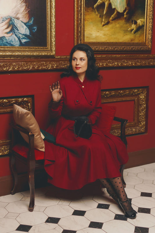 Vintage Inspired Burgundy Wool Dress 4815