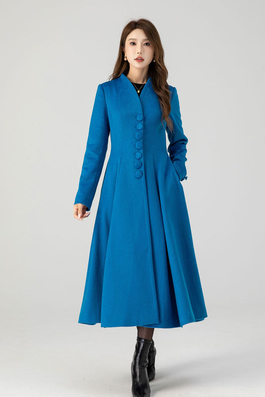 Blue swing midi wool winter coat 4602