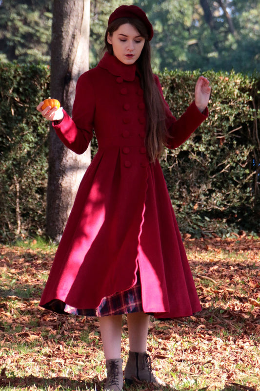 Handmade Red Wool Coat – Vintage Princess Winter Maxi Overcoat 3219