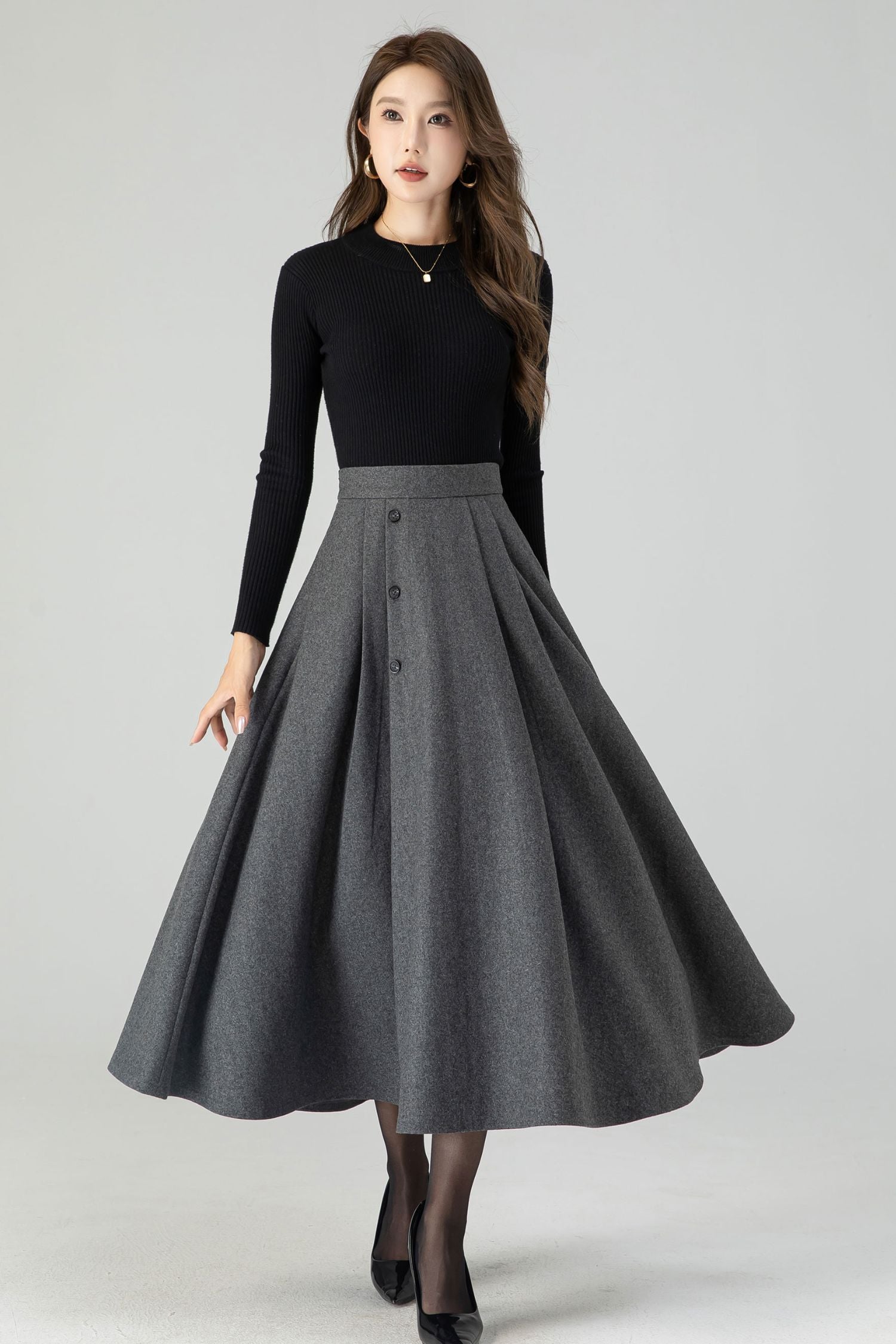 Button down midi winter wool skirt 4557 Xiaolizi Button down midi winter wool skirt 4557 Xiaolizi
