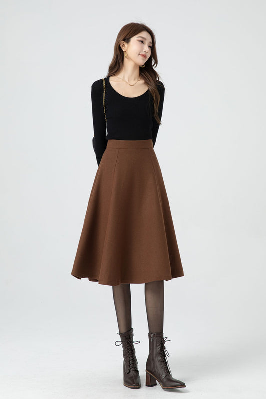 Handmade A line brown wool skirt 5316