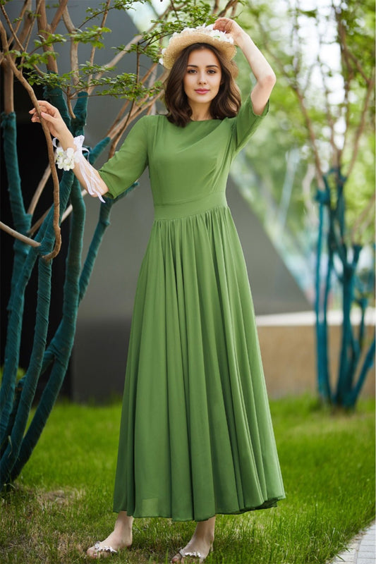 Maxi green swing chiffon dress women 5821