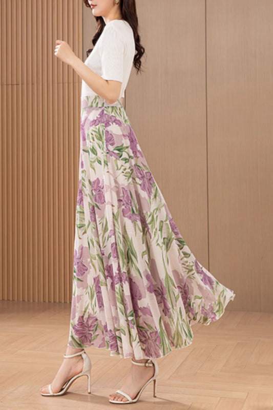 Floral prom summer swing chiffon skirt women 6185