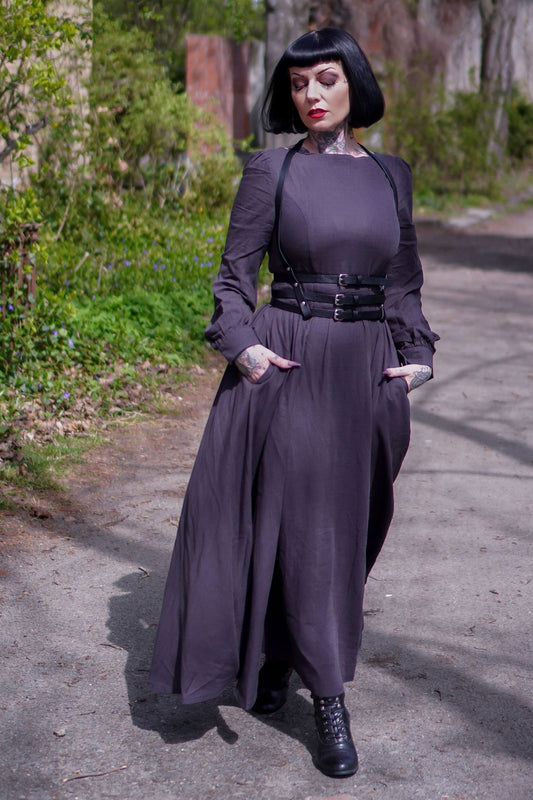 Vintage inspired Grey Long Linen Women's Modest Gothic Dress 3478