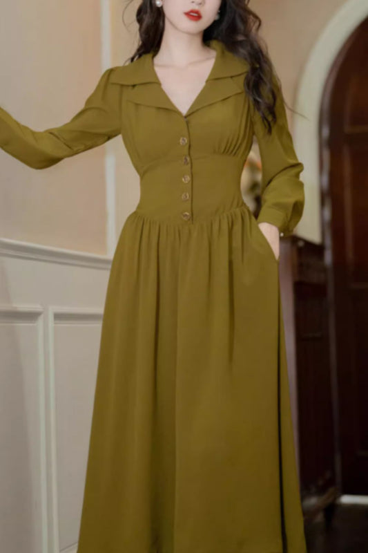 Spring fit and flare long sleeves shirt dress 4841