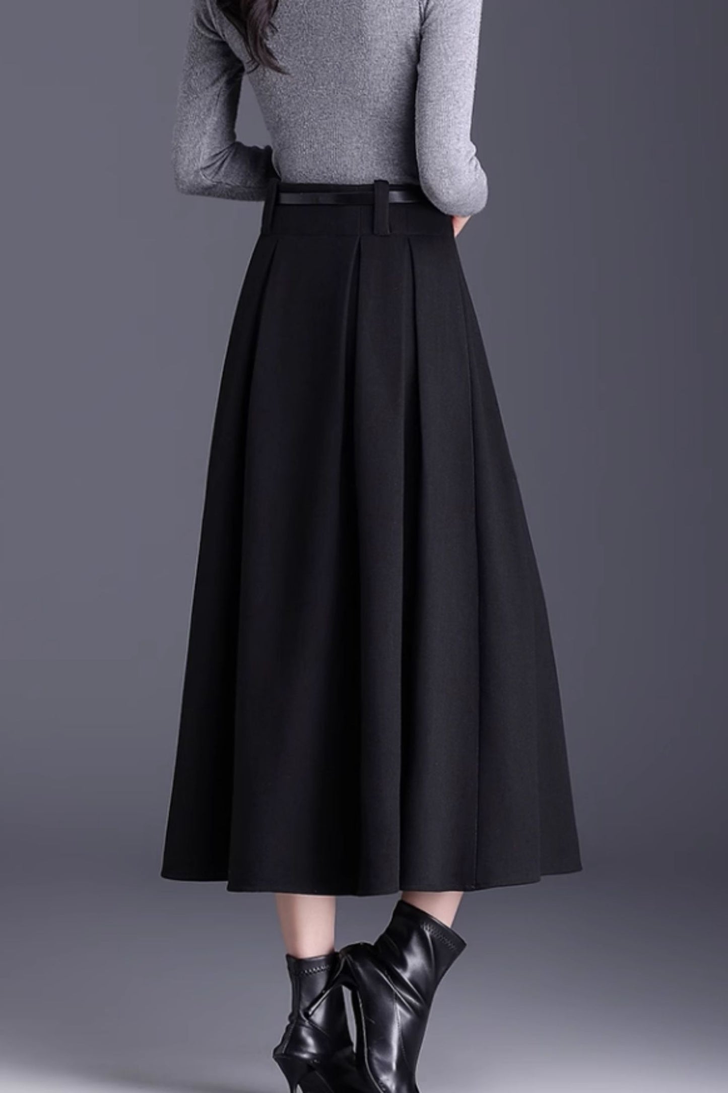 A line midi wool skirt women 6137