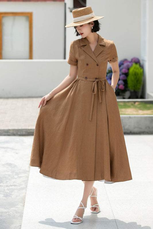 Wrap Linen Midi Shirt dress 5986