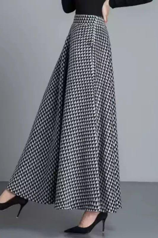 A line maxi plaid long wool skirt 6198
