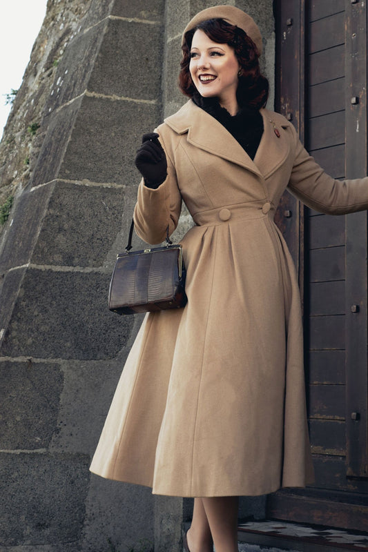 Vintage Princess Wool Coat – Camel Swing Fit & Flare Winter Overcoat | Xiaolizi 2527