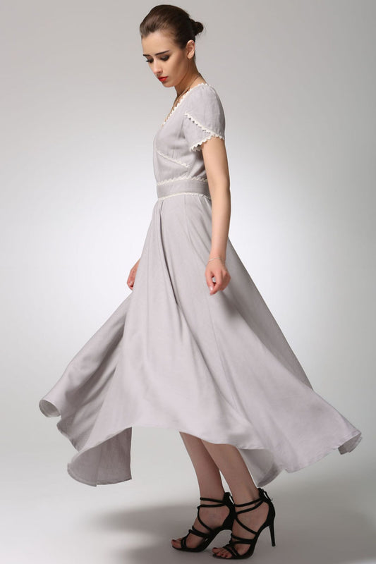 Light grey linen dress maxi prom dress 1260