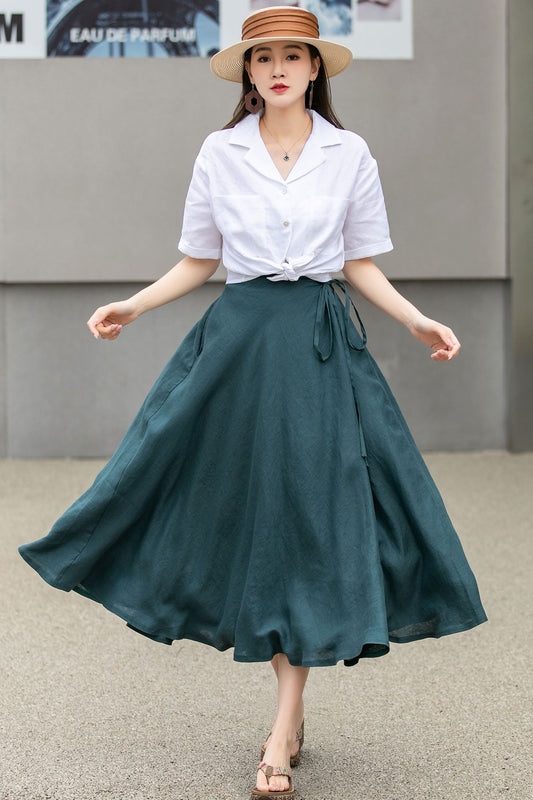 Green Swing Linen Midi Wrap Skirt 4269