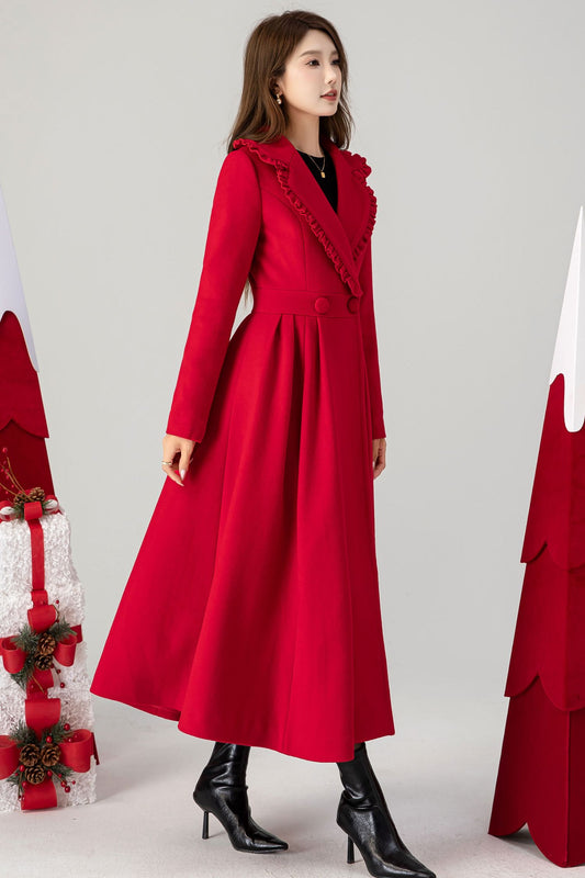 1950s Vintage Inspired Swing Red Wool Coat 4613