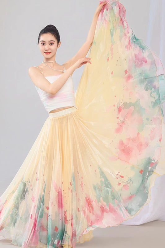 Prom printed summer swing chiffon skirt women 6188