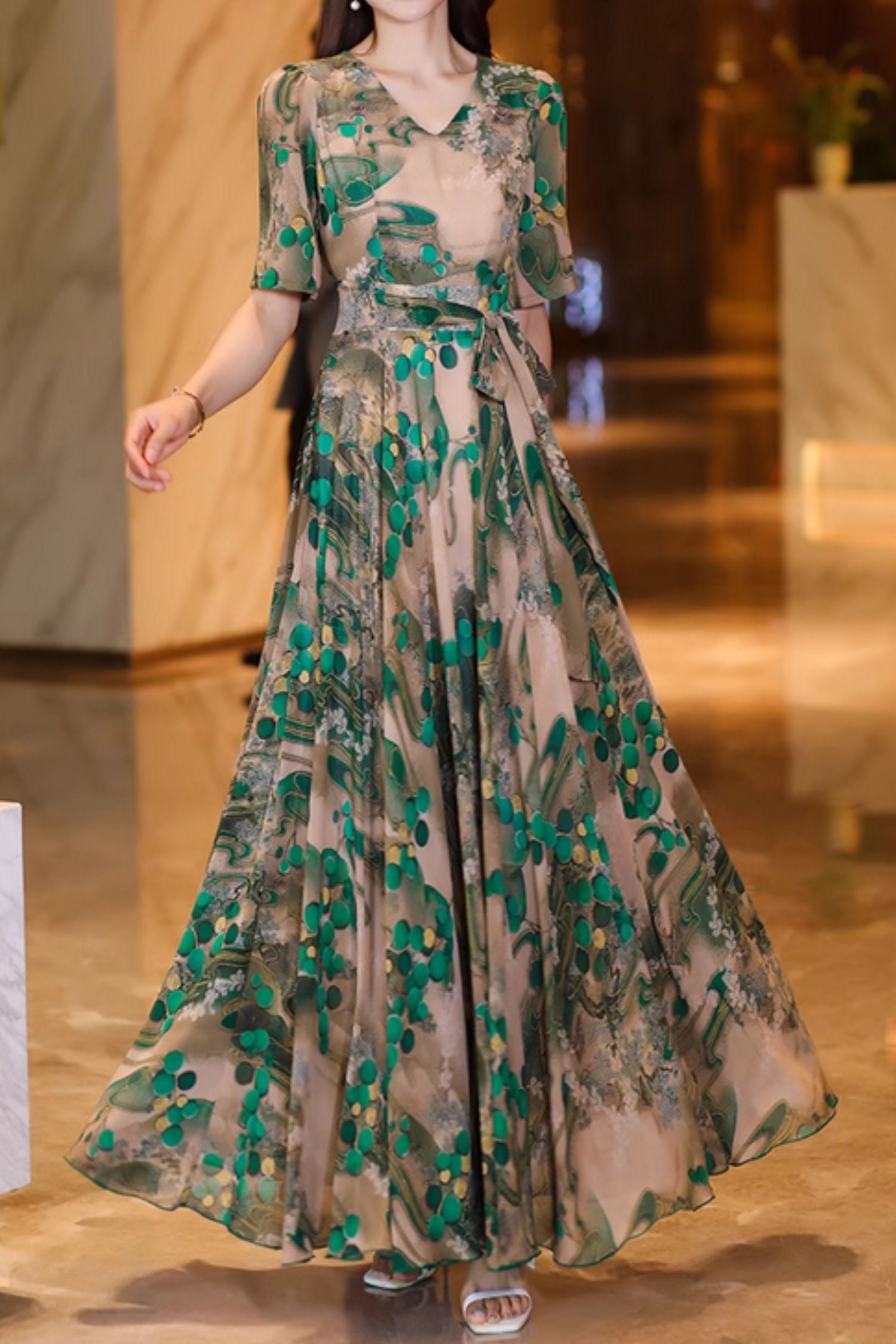 Floral printed maxi elegant chiffon dresses 5013 Xiaolizi Floral printed maxi elegant chiffon dresses 5013 Xiaolizi